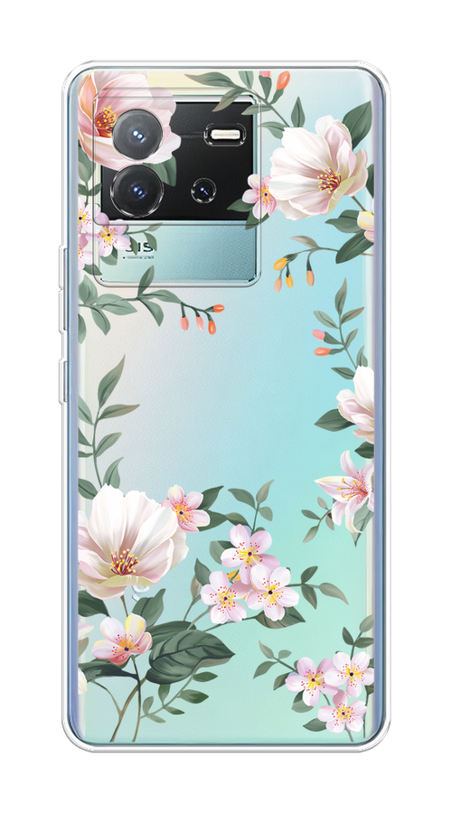 

Чехол на Vivo T2 4G "Beautiful white flowers", Бежевый;зеленый, 269550-1