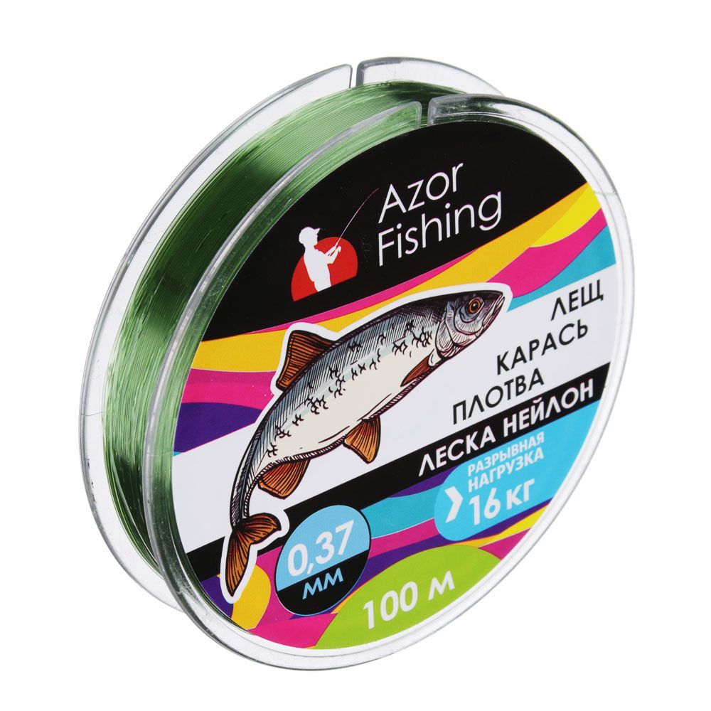 

Azor Fishing Леска "Лещ, Карась, Плотва", нейлон, 100м, 0,37мм, 16,0кг, зеленая, Зеленый, 144-011