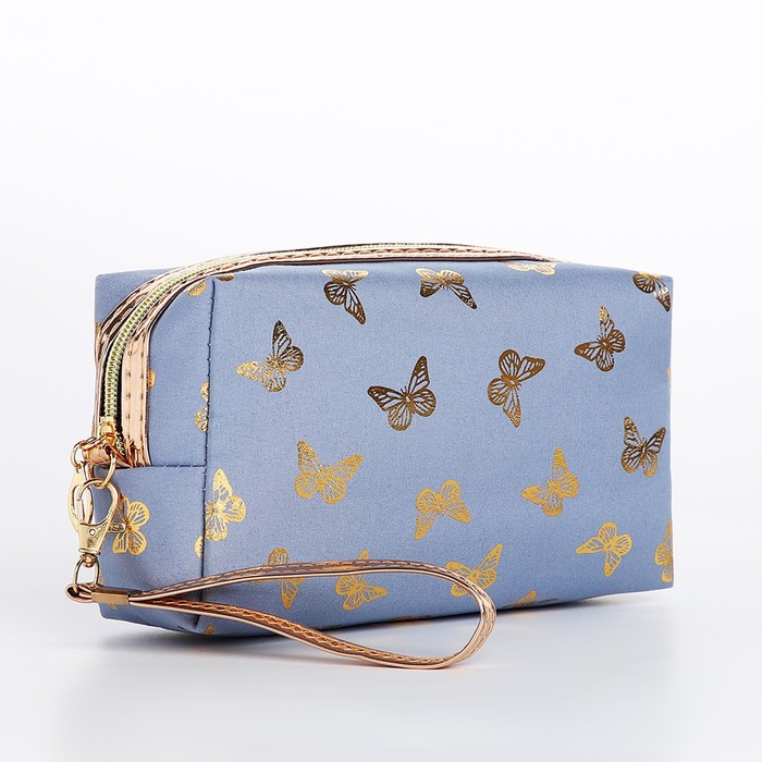 Косметичка женская Бабочки голубая, 10x8x18 см