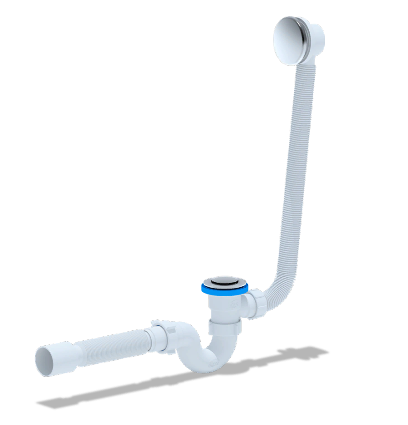 Сифон для ванны АНИ пласт EC155, 1 1/2х40 прямоточный, выпуск клик-клак, с гибкой трубой прямоточный сифон для ванны unicorn