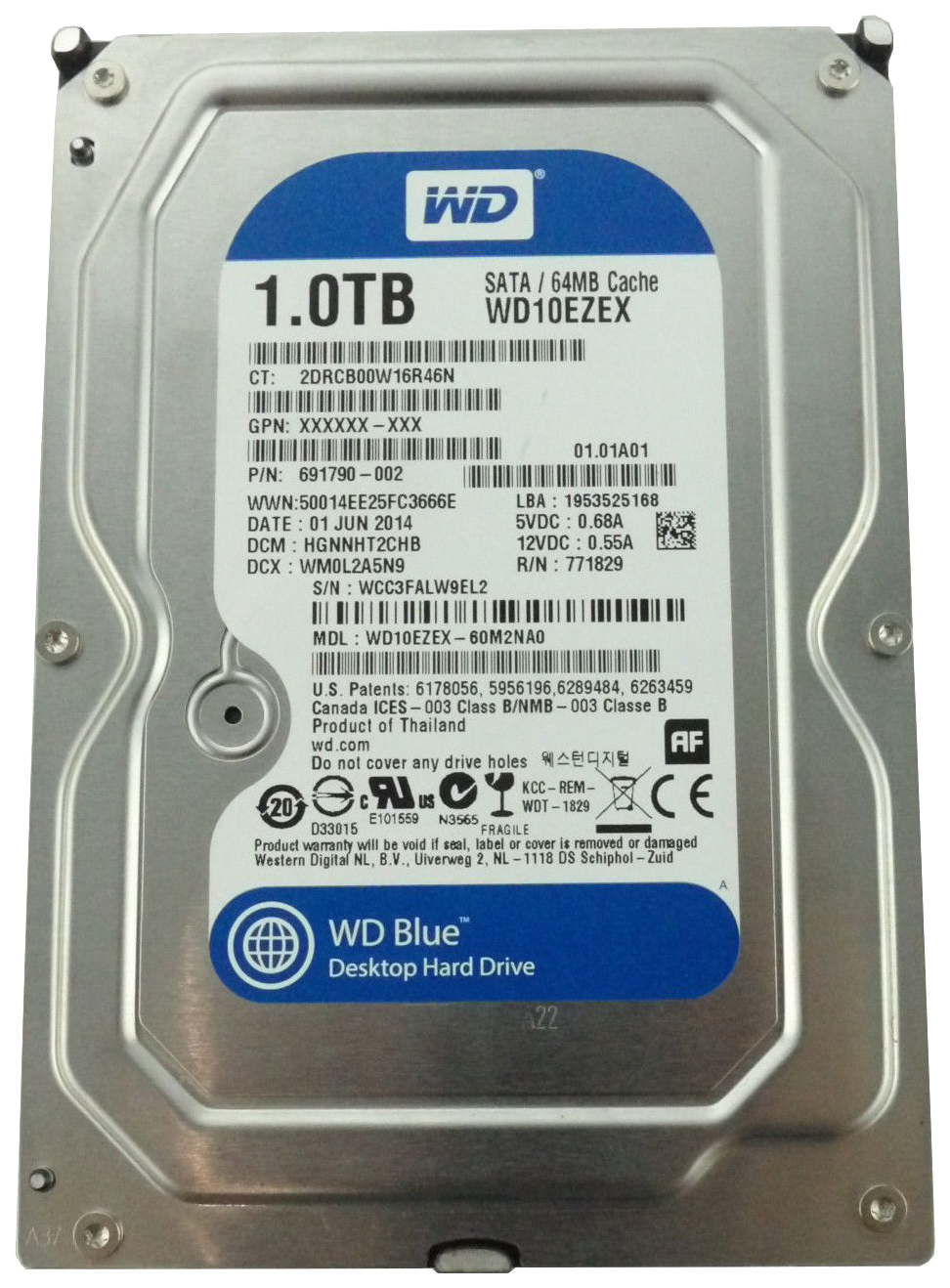 фото Внутренний жесткий диск western digital blue 1tb (wd10ezex)