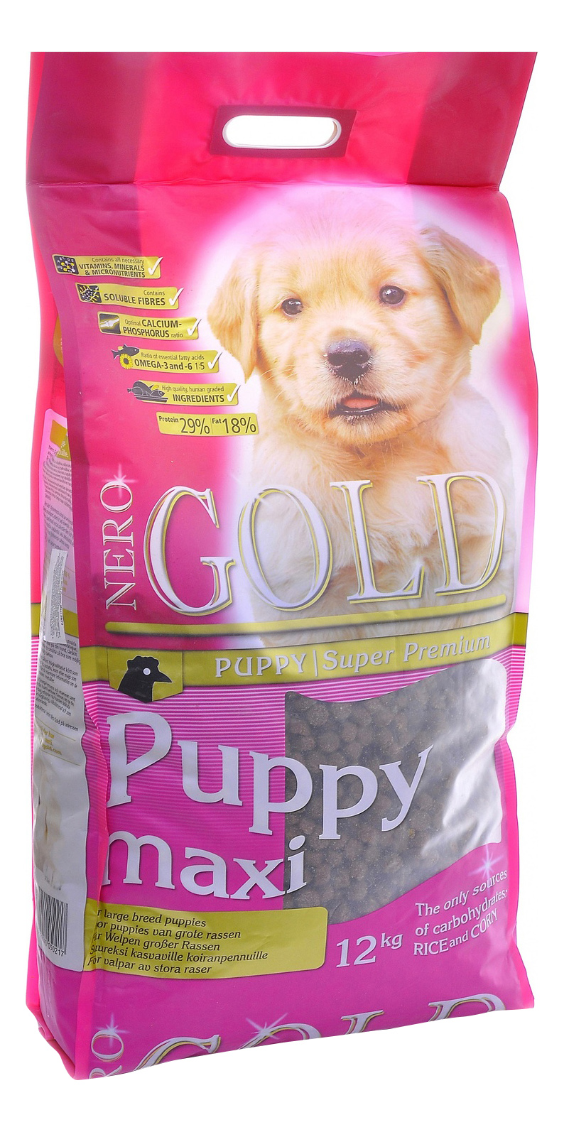 Сухой корм для щенков NERO GOLD Puppy Maxi, для крупных пород, курица и рис, 12кг