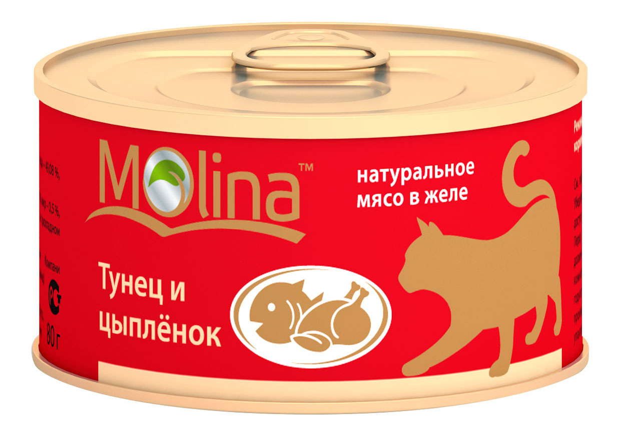 фото Консервы для кошек molina, с тунцом и цыпленком в желе, 12шт по 80г