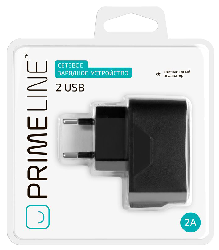 фото Сетевое зарядное устройство prime line 2 usb, 2,1 a, (2309) black