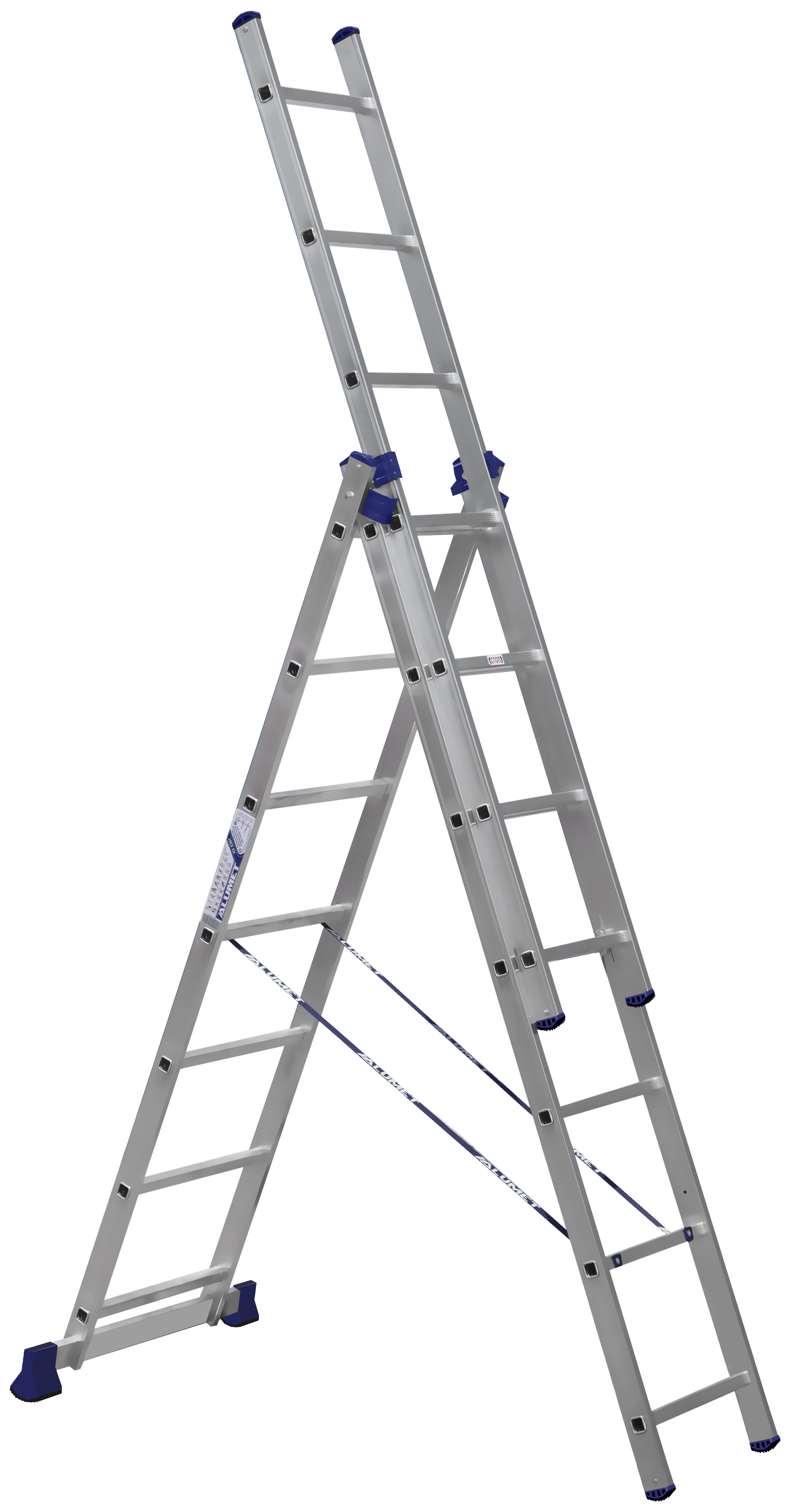 Трехсекционная универсальная лестница алюминиевая Алюмет H3 5307 3x7 ступеней универсальная алюминиевая трехсекционная лестница алюмет