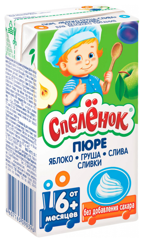 

Пюре фруктовое Спелёнок Яблоко-груша-слива со сливками с 6 мес. 125 г, 1 шт., Яблоко-груша-слива со сливками