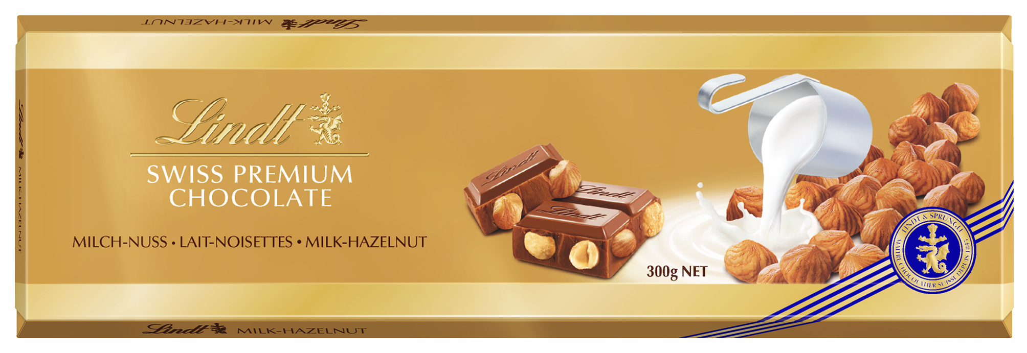 Lindt шоколад 300 гр с цельным фундуком