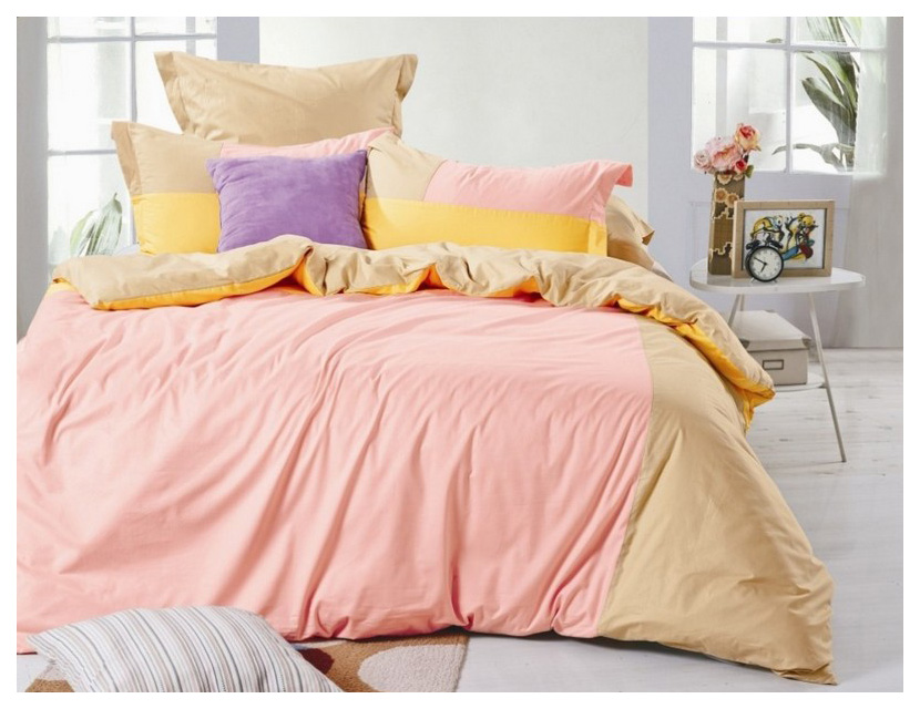 

Комплект постельного белья Valtery home collection семейный, Бежевый;розовый, OD-34