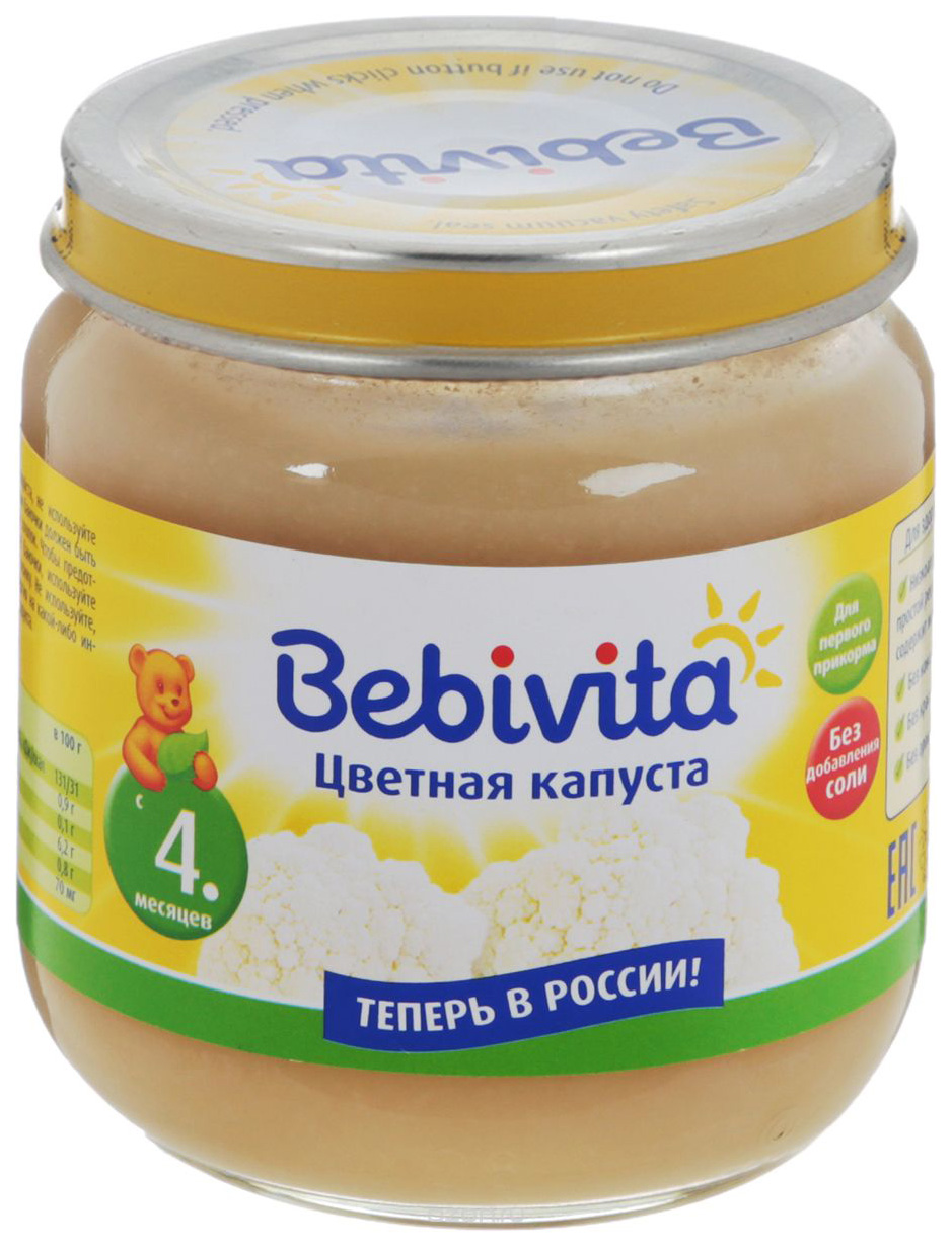 Пюре овощное Bebivita Цветная капуста с 4 мес. 100 г, 1 шт.