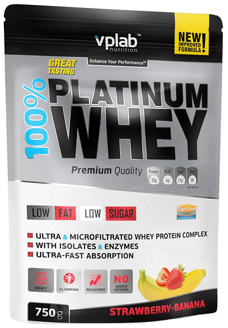 фото Протеин vplab 100% platinum whey, 750 г, strawberry-banana
