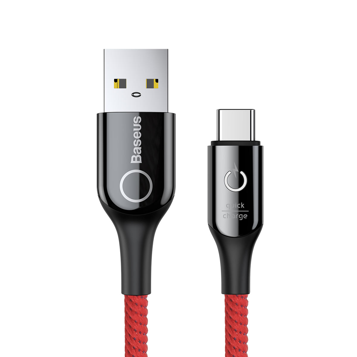 фото Кабель baseus c-shaped light intelligent type-c 1m black/red