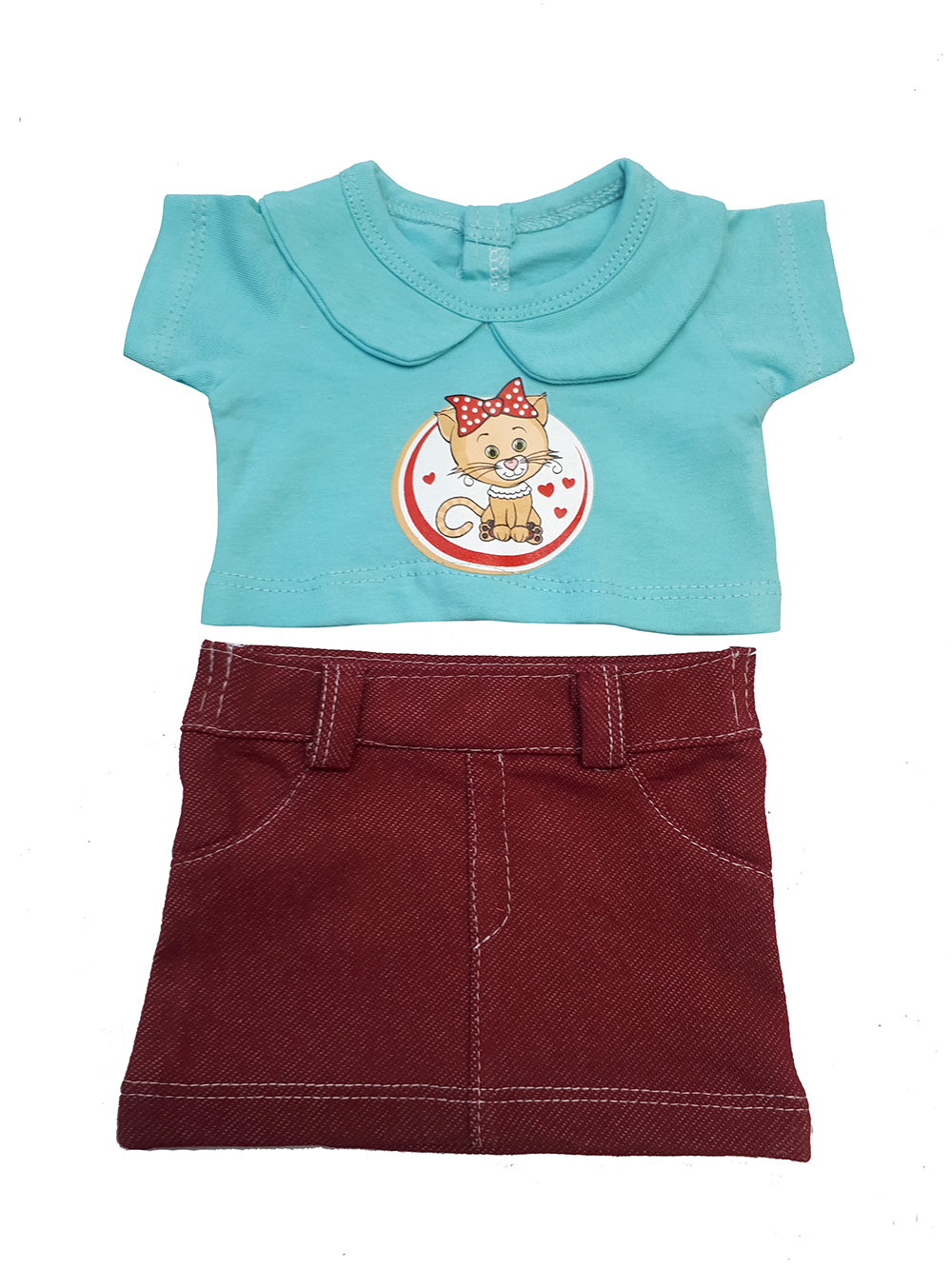 

Юбка и футболка для куклы Колибри Кошечка 114, Голубой;красный