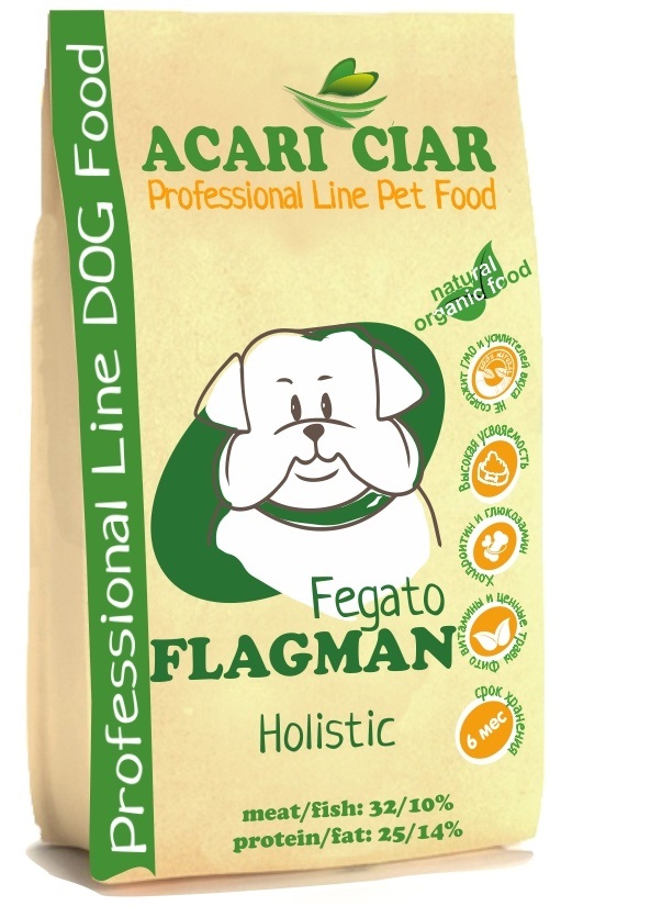 Сухой корм для собак Acari Ciar Flagman Fegato Holistic, печень, говядина, 13кг