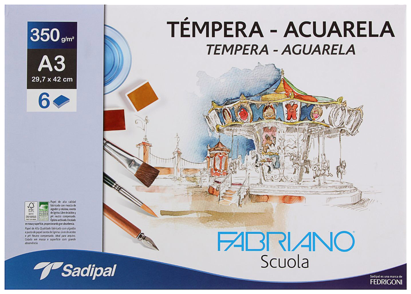 фото Бумага для акварели/темперы а3, 297x420, fabriano tempera-aguarela,... sadipal