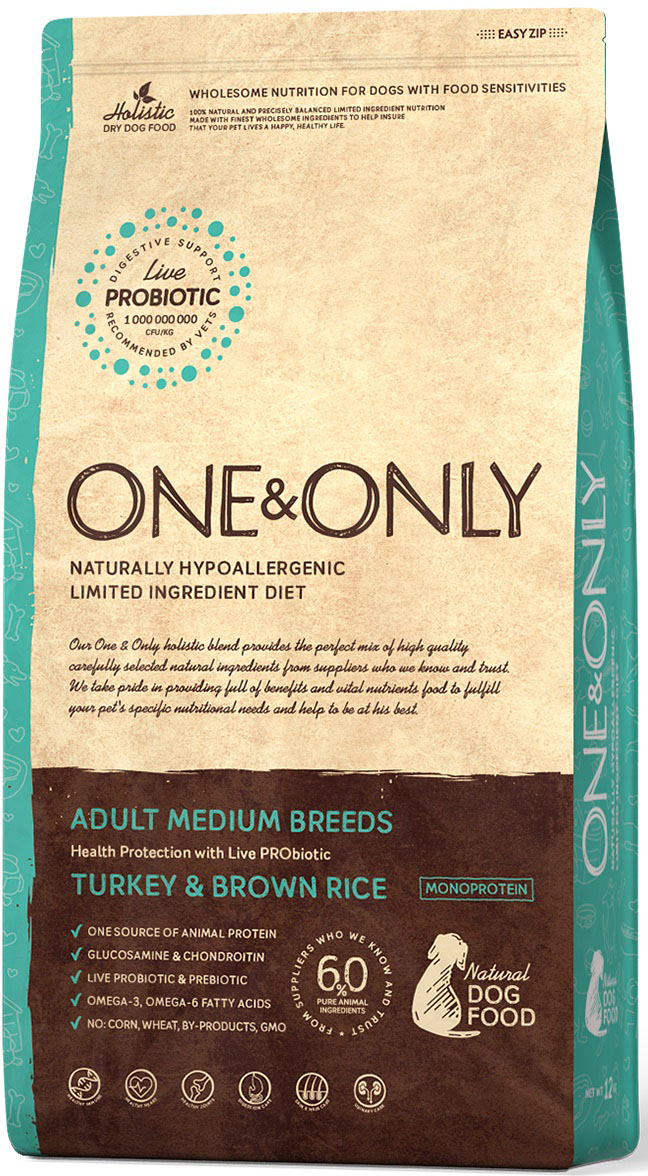 фото Сухой корм для собак one&only adult all breeds turkey&rice, все породы,индейка с рисом,1кг