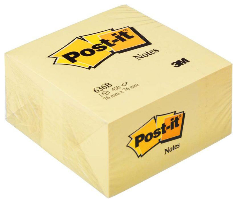 фото Бумага для заметок с липким слоем 3m post-it. куб, 76x76 мм, желтый, 450 листов