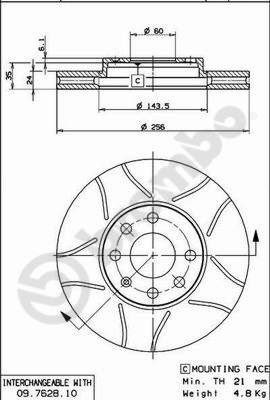 фото Тормозной диск brembo 09.7628.75