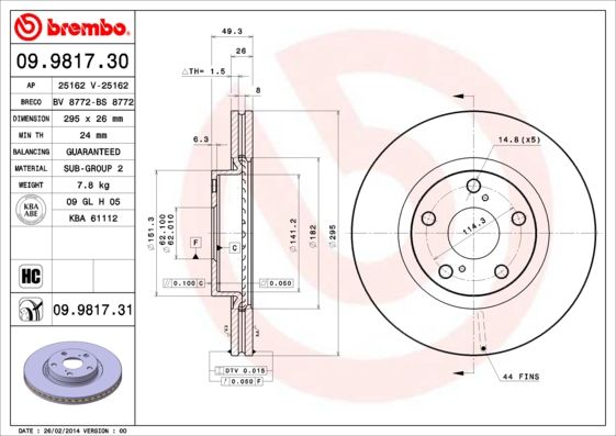 фото Тормозной диск brembo 09.9817.31