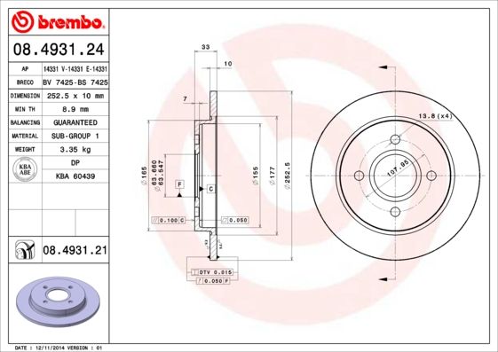 фото Тормозной диск brembo 08.4931.21