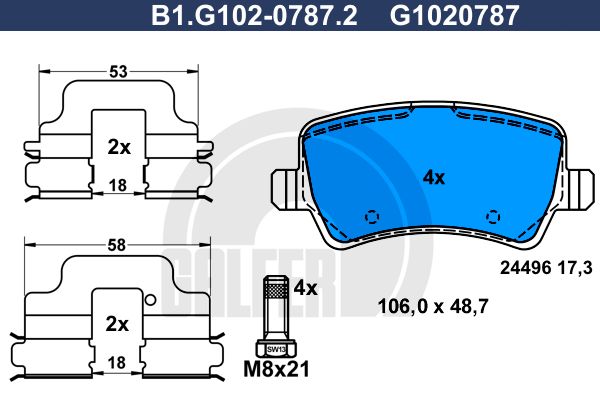 

Комплект тормозных дисковых колодок GALFER B1.G102-0787.2