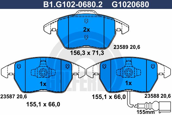 

Комплект тормозных дисковых колодок GALFER B1.G102-0680.2