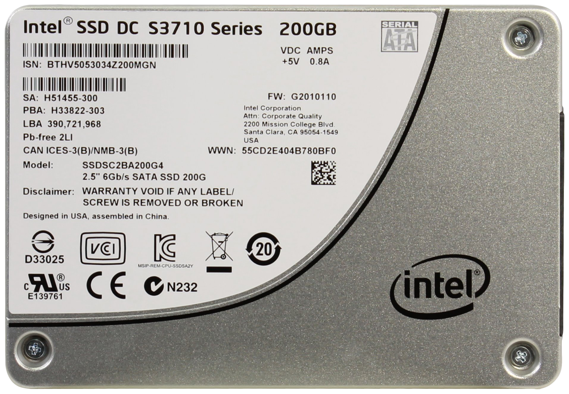 

SSD диск Intel DC S3710 200ГБ (SSDSC2BA200G401), DC S3710