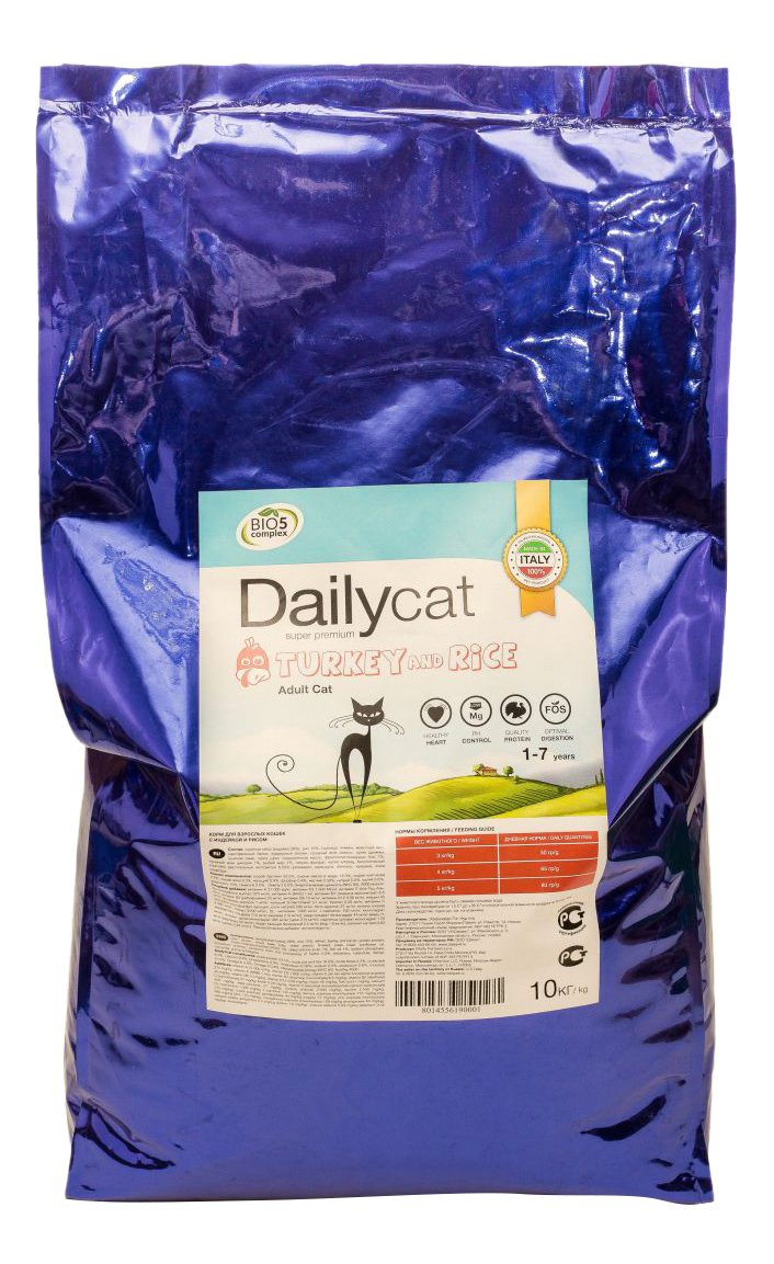 фото Сухой корм для кошек dailycat adult, индейка и рис, 10кг