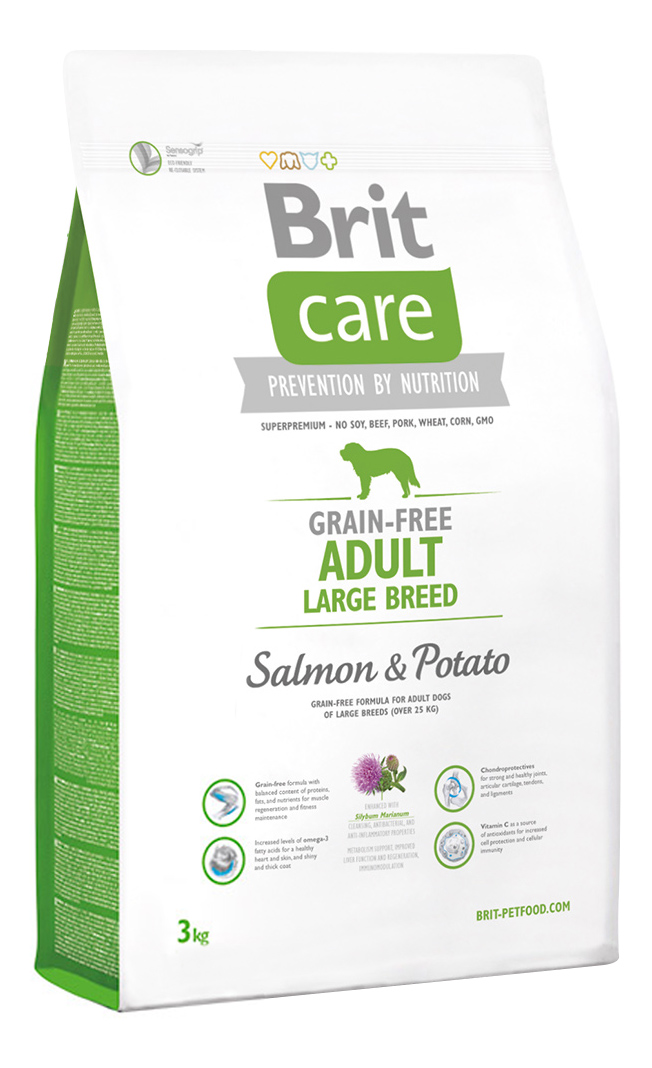 фото Сухой корм для собак brit care adult large breed, для крупных пород, лосось, картофель,3кг