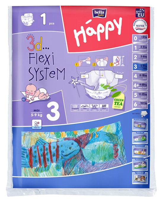 Подгузники Bella Baby Happy Midi 3 (5-9 кг), 1 шт.