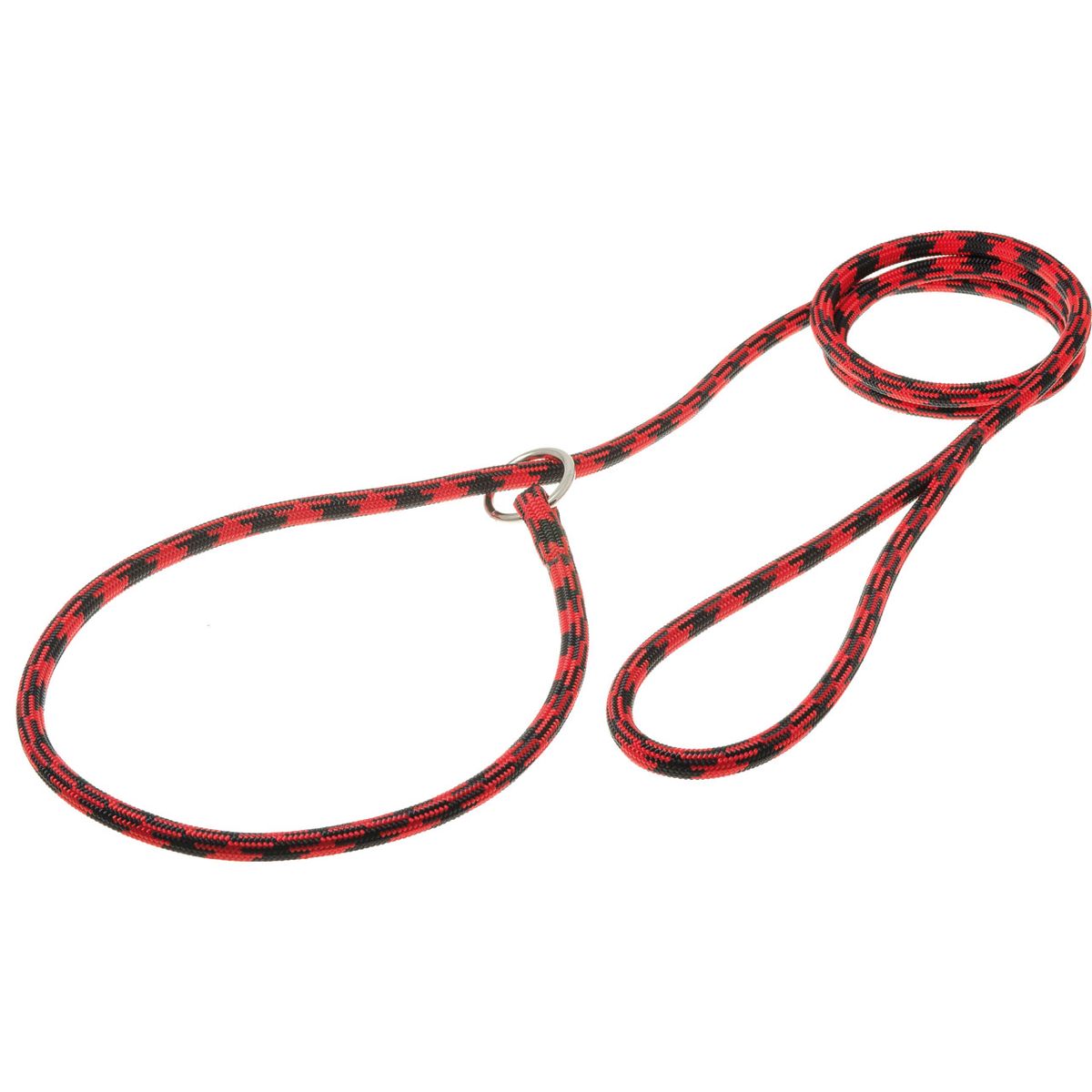фото Поводок-удавка для собак zooone с кольцом арлекин, круглый, черно-красный, 8 мм x 170 см