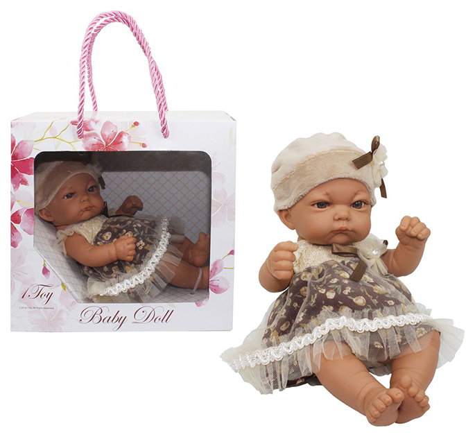 1toy Пупс в нарядном бежевом платьице и шапочке Baby Doll, 25 см, арт. Т15459 Т15459