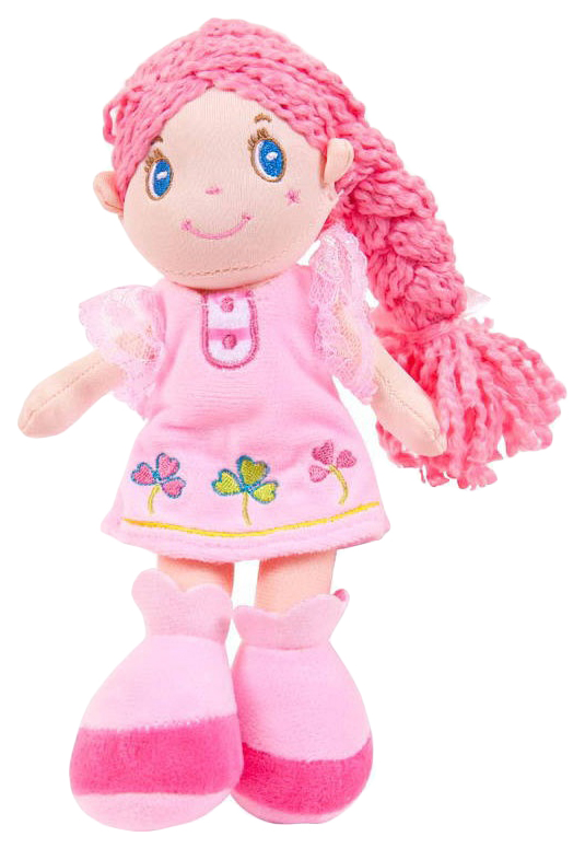 Кукла, с розовой косой в розовом платье, мягконабивная, 20 см
