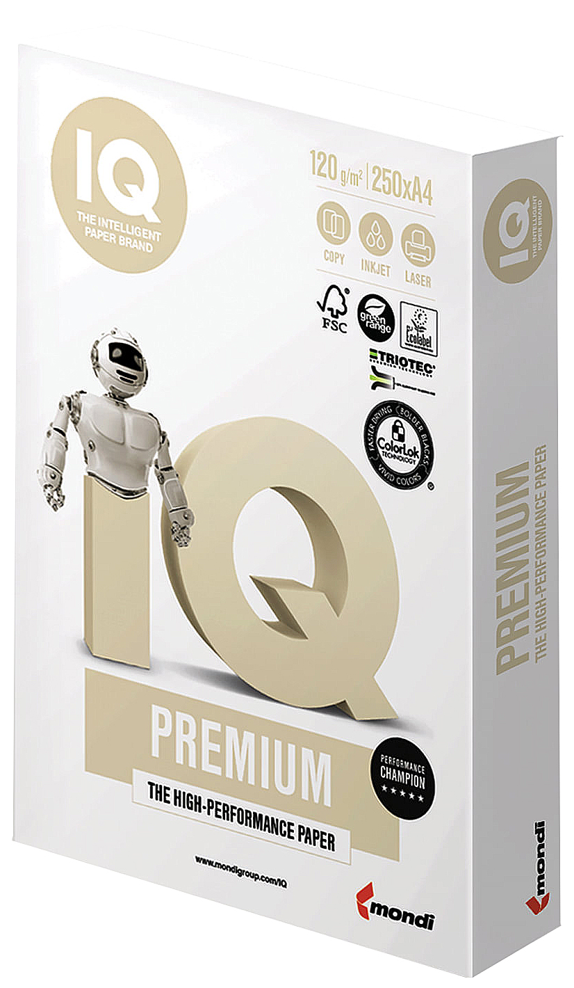 

Бумага IQ Premium, А4, 120 г/м2, 250 л, для струйной и лазерной печати, А+, Австрия, 16, Белый