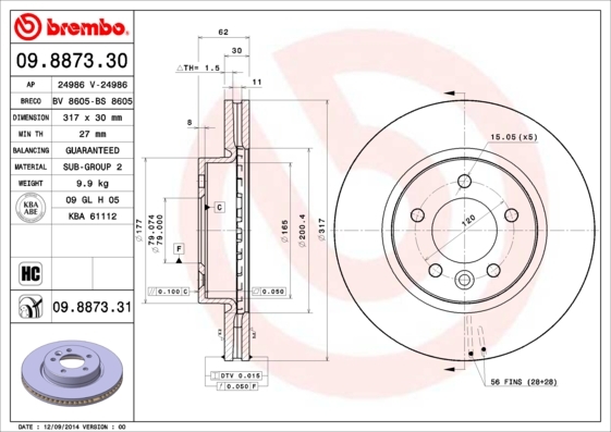 фото Тормозной диск brembo 09887331