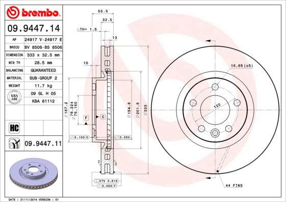 фото Тормозной диск brembo 09.9447.11