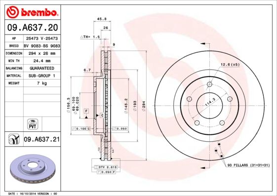 фото Тормозной диск brembo 09.a637.21