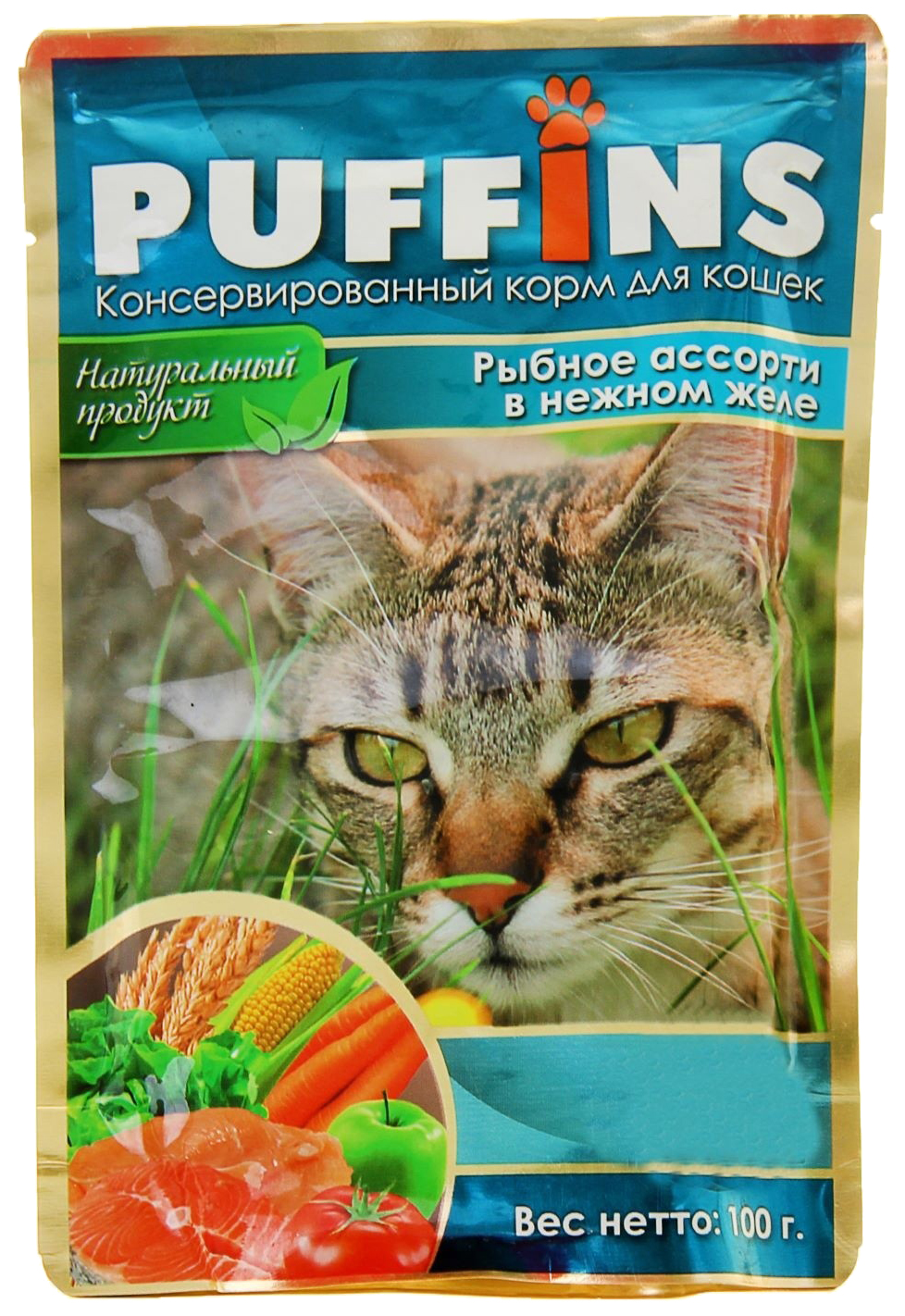 фото Влажный корм для кошек puffins, с рыбным ассорти в нежном желе, 24шт по 100г