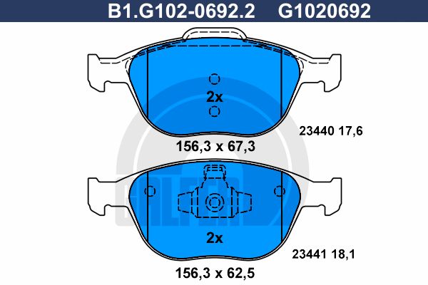 фото Комплект тормозных дисковых колодок galfer b1.g102-0692.2