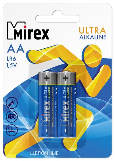 Батарейка щелочная Mirex LR6/AA 1,5V 2 шт батарейка фаzа ааа lr03um b2 ultra max щелочная блистер 2 шт 5043053