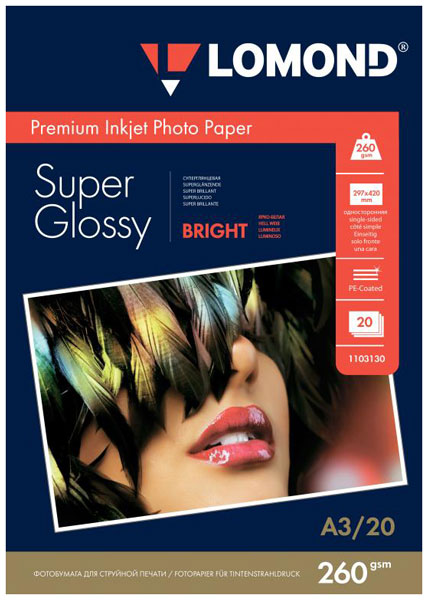 

Фотобумага для принтера Lomond 1103130 A3 260г/кв.м одностороняя суперглянцевая 20л, Белый, a3 260г/м2