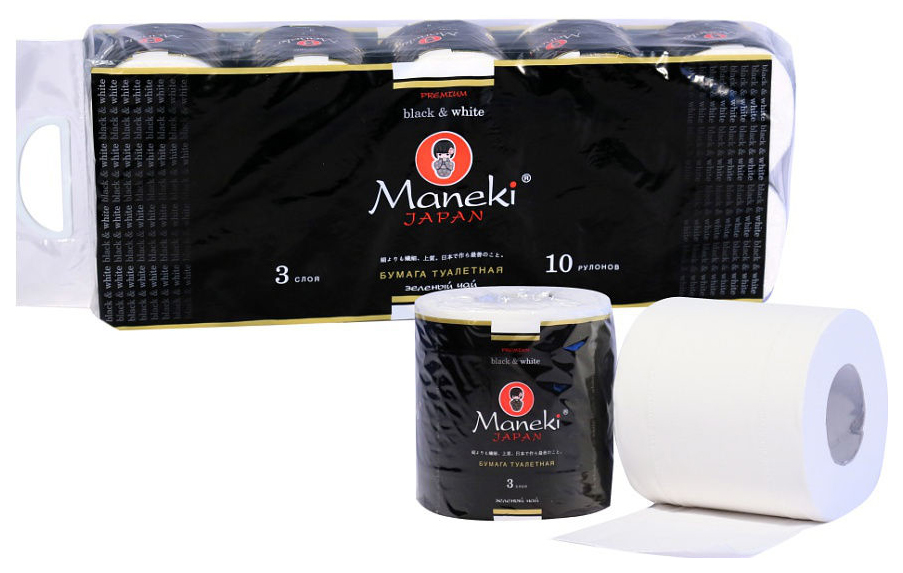 Туалетная бумага Maneki Black & White 10х30 м maneki салфетки бумажные white с ароматом жасмина 2 слоя 224