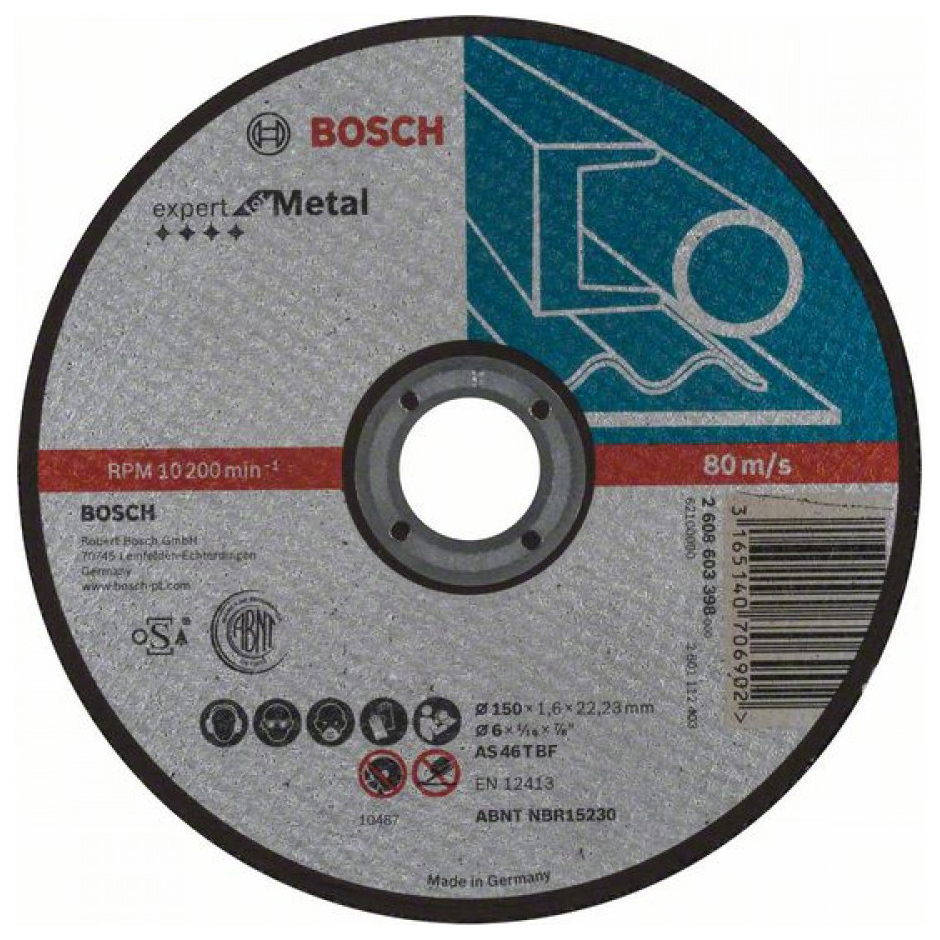 Диск отрезной абразивный Bosch МЕТАЛЛ 150x1,6 мм , прям 2608603398 диск отрезной абразивный bosch металл 180х3 мм 2608600321