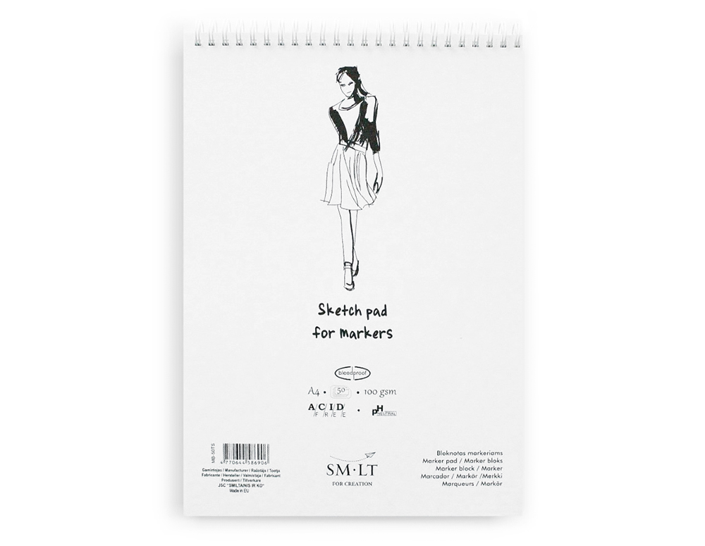Альбом на спирали для набросков Smiltainis Sketch pad for Markers, А3, 50 л