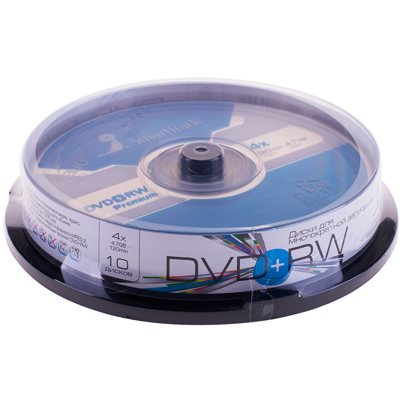 Диск DVD+RW Smart Track, 4.7Gb, 4x, Cake Box, 10 штук