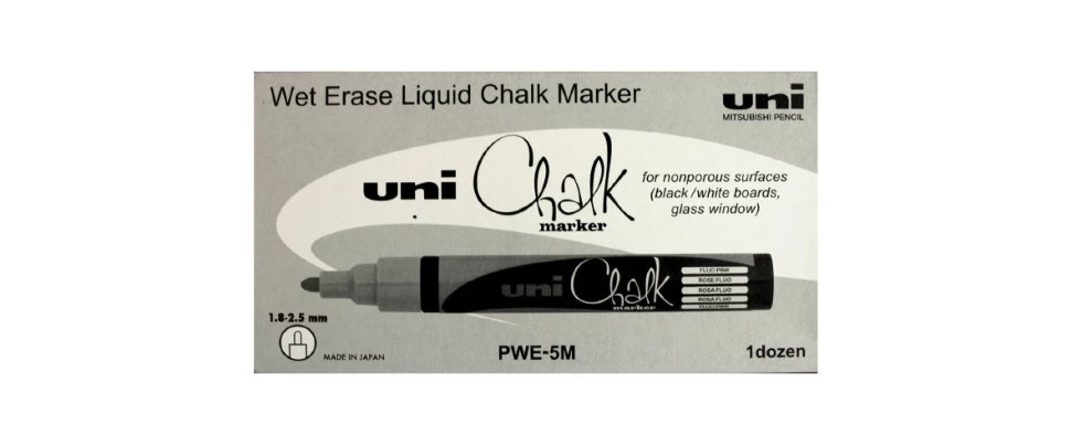 

Маркер меловой Uni Chalk 5M 1,8-2,5мм овальный (серебрянный, упаковка из 12 штук), Серебристый