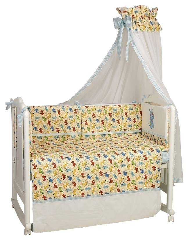 Комплект в кроватку Polini kids Собачки бирюзовый, 7 предметов, 120х60