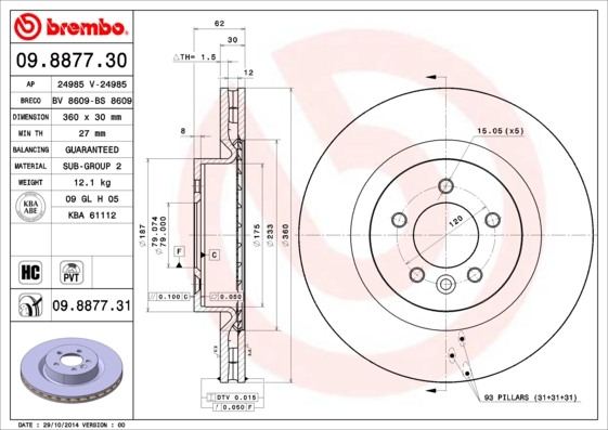 фото Тормозной диск brembo 09887731