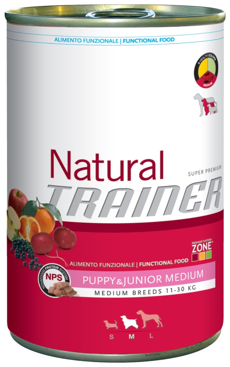 

Консервы для щенков TRAINER Natural Puppy & Junior Medium, курица, 12шт, 400г, Natural