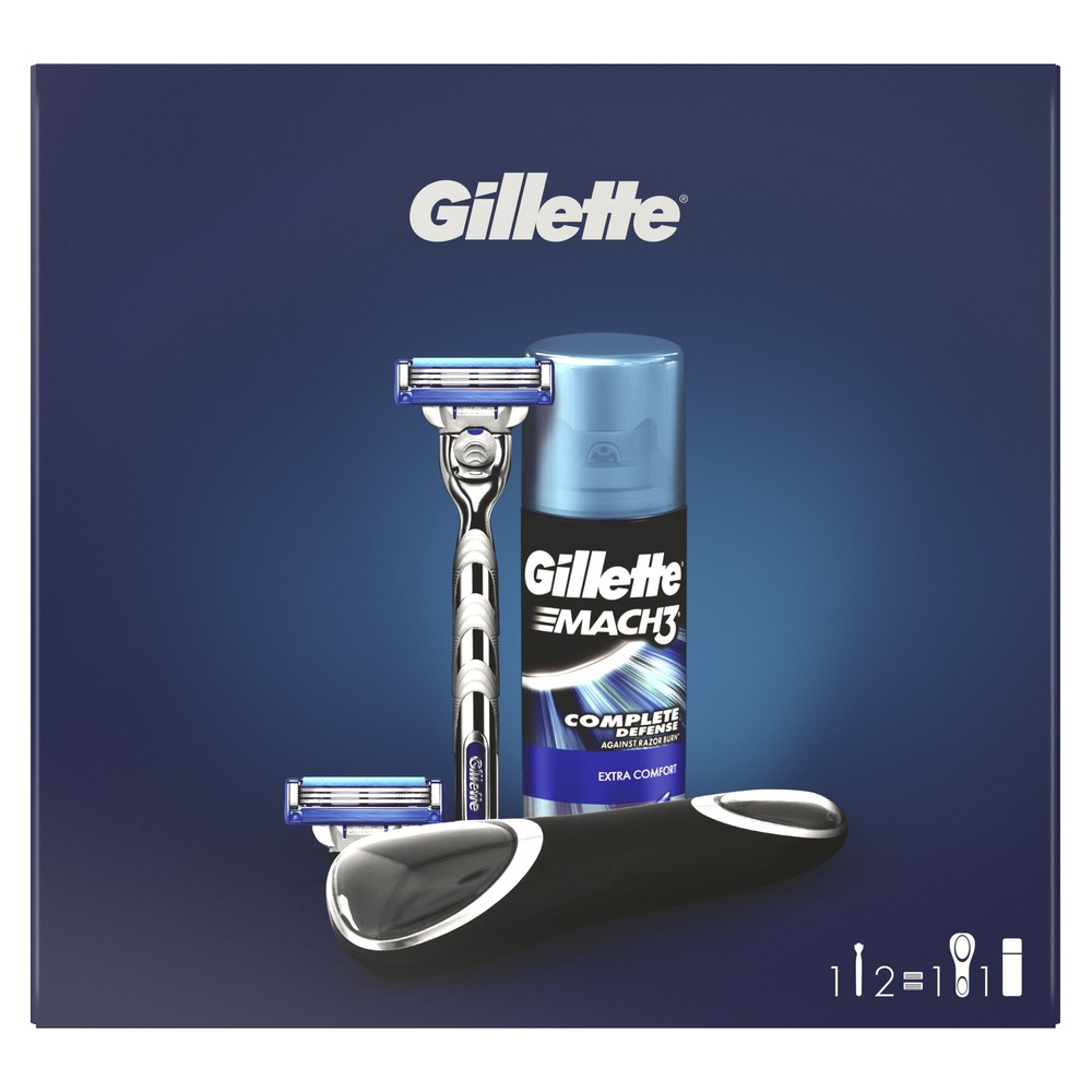

Подарочный набор Gillette Mach3 Turbo Бритва+2 кассеты+Гель д/бритья 75мл+Дорожный чехол