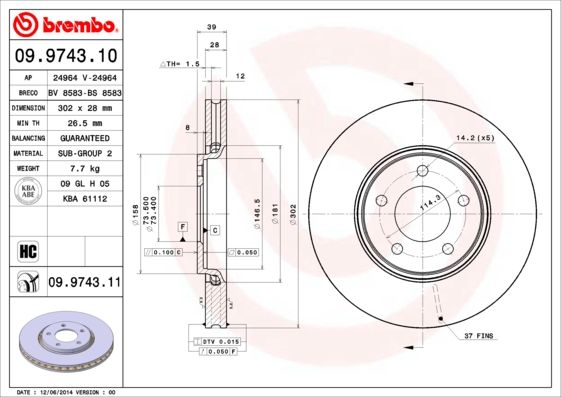 фото Тормозной диск brembo 09.9743.11